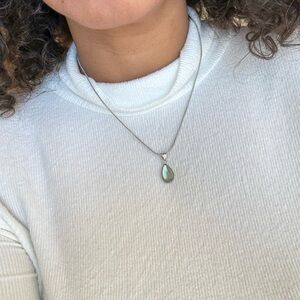 Silver Plated Stainless Steel Blue Teardrop Pendant Necklace